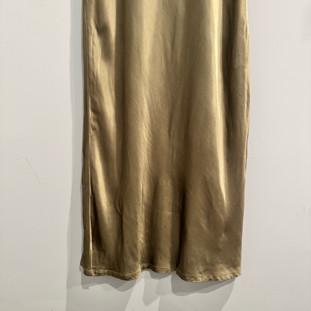 Michael Stars Nadia Mixed Fabric Satin Midi Dress in Olive Green, Size S - Picture 7 of 12